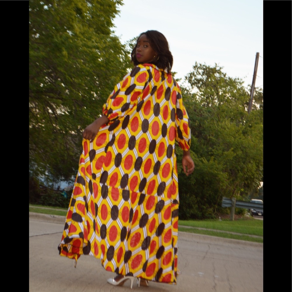 Long African print Duster w/puffy sleeves
